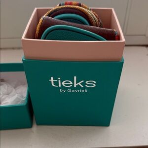 Tieks Teal Foldable Ballet Flats with Multicolor Stripe Detail